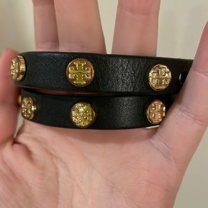 Tory Burch black leather wrap bracelet